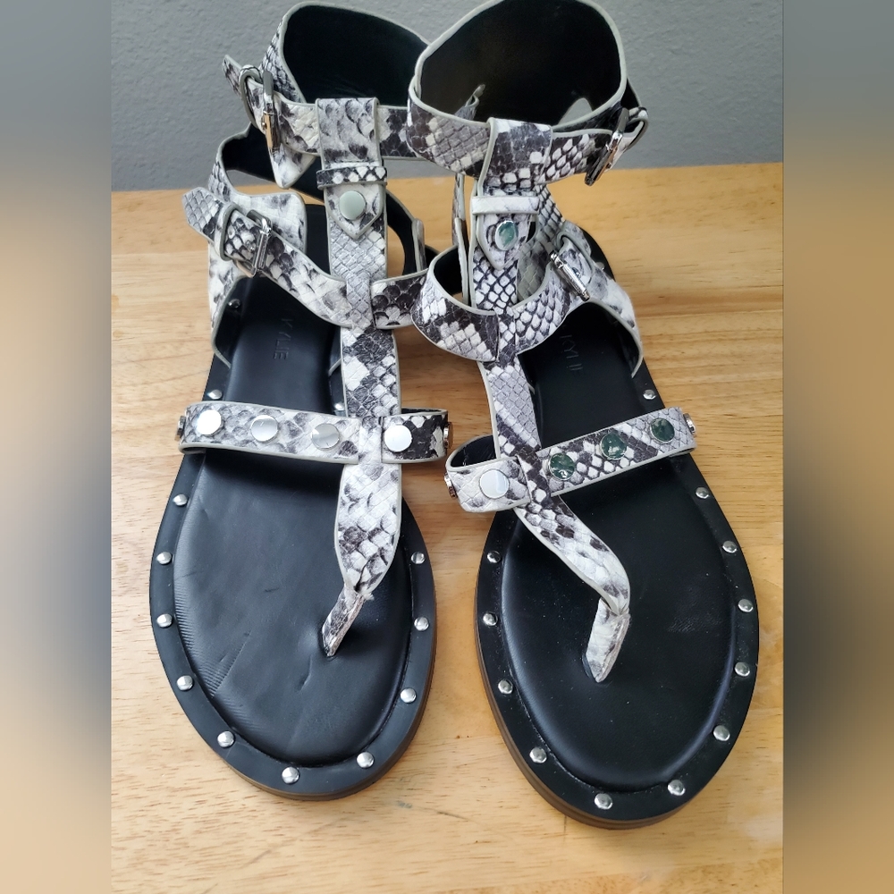Kendall & Kyle Snake Print Leather Gladiator Flat Sandals